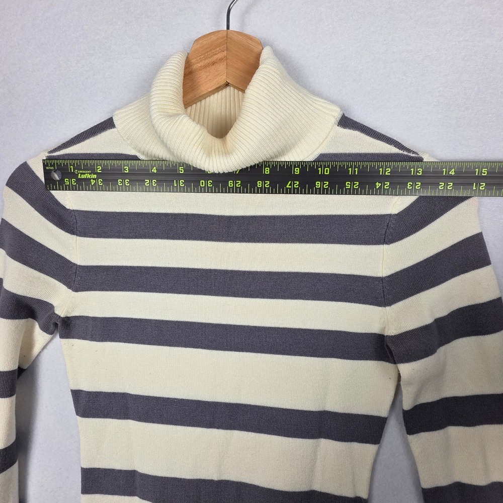 Guess Womens Striped Turtleneck Sweater Cream Gray Size S/P Long Sleeve Knit Top - Picture 13 of 16